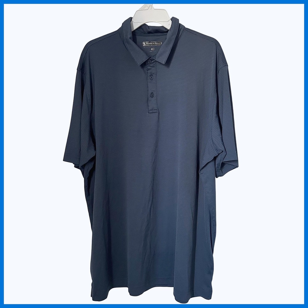 Pebble Beach Mens 3XL Navy Blue Micro Stripe Performance Golf Polo Shirt RN91870